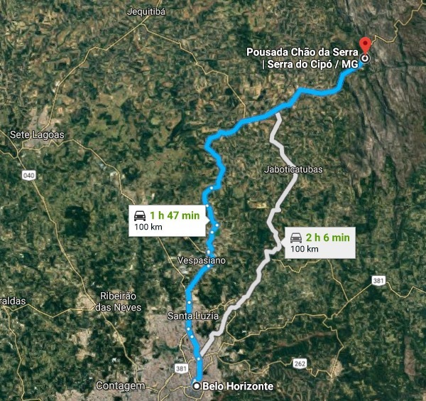Mapa de Belo Horizonte para Serra do Cipó